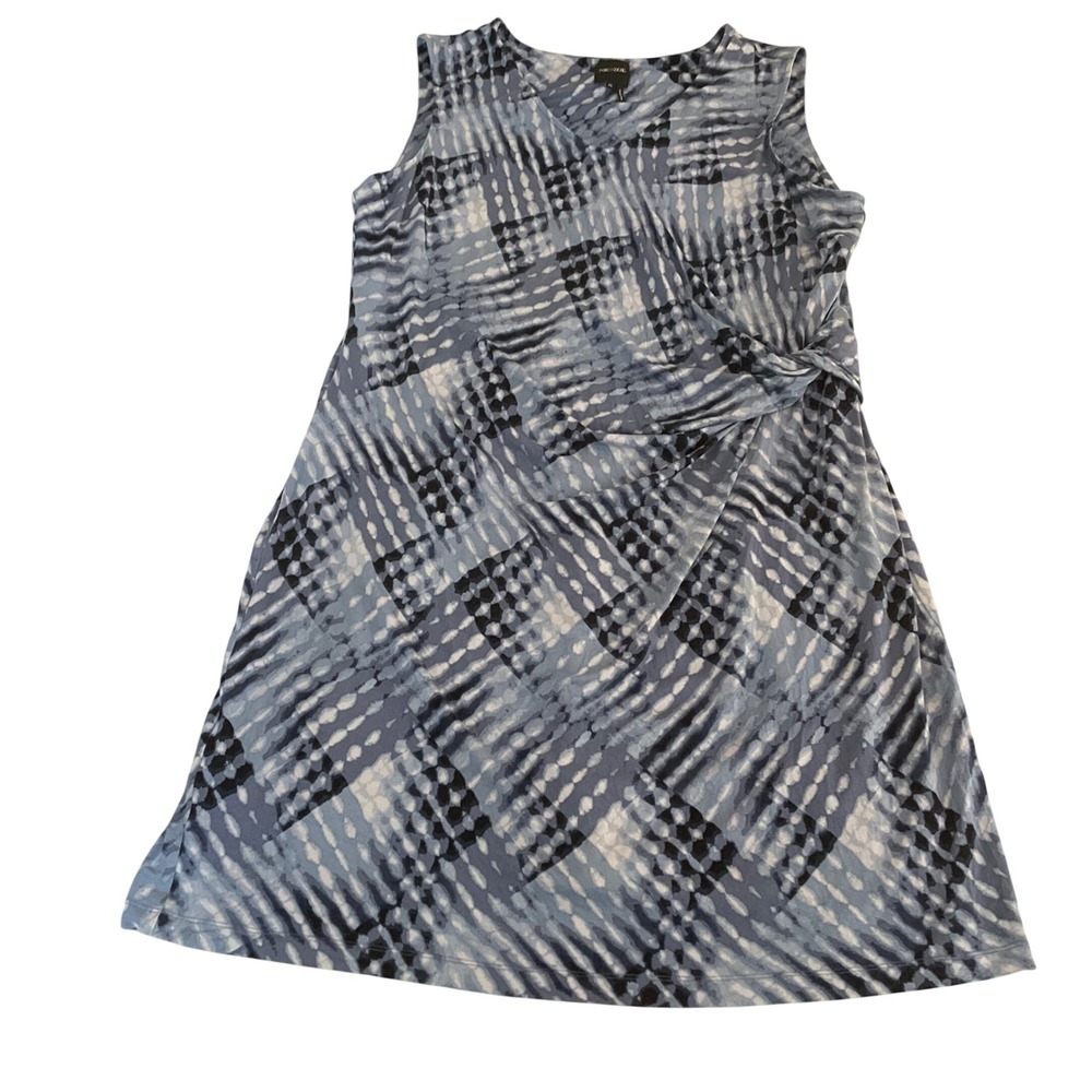 NIC+ZOE Sleeveless Dress Women 2X Blue Black Abstract Side Twist Faux Wrap